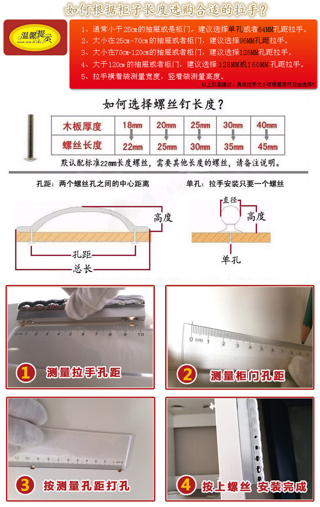 拉手測量與螺絲選擇